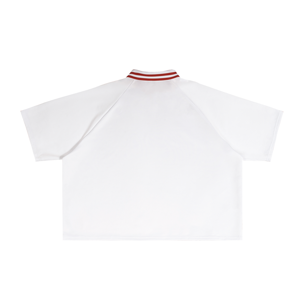Risky Love Heart Tail Contrast Lapel Collar Boxy T-Shirt