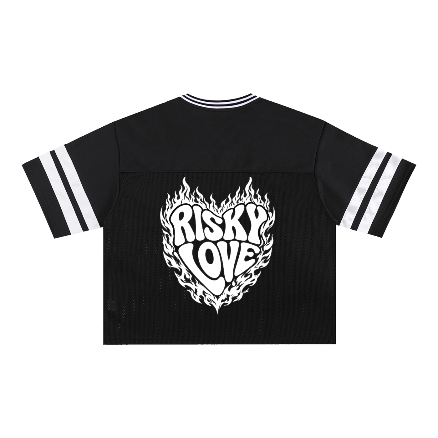 Men Flame Risky Love Taped Mesh Boxy T-Shirt