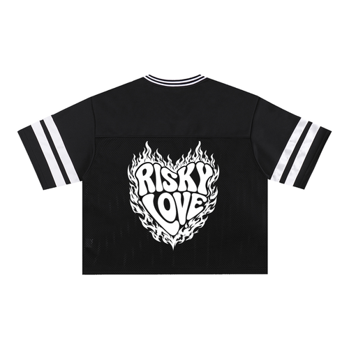Men Flame Risky Love Taped Mesh Boxy T-Shirt