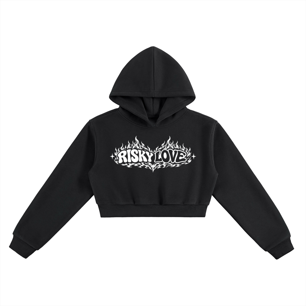 Black Risky Love Essential Cropped Hoodie