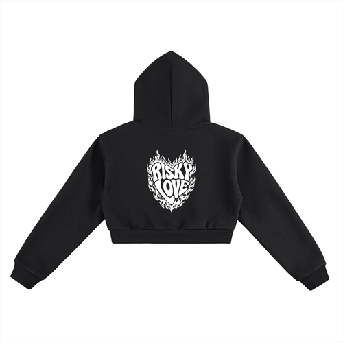 Black Risky Love Essential Cropped Hoodie