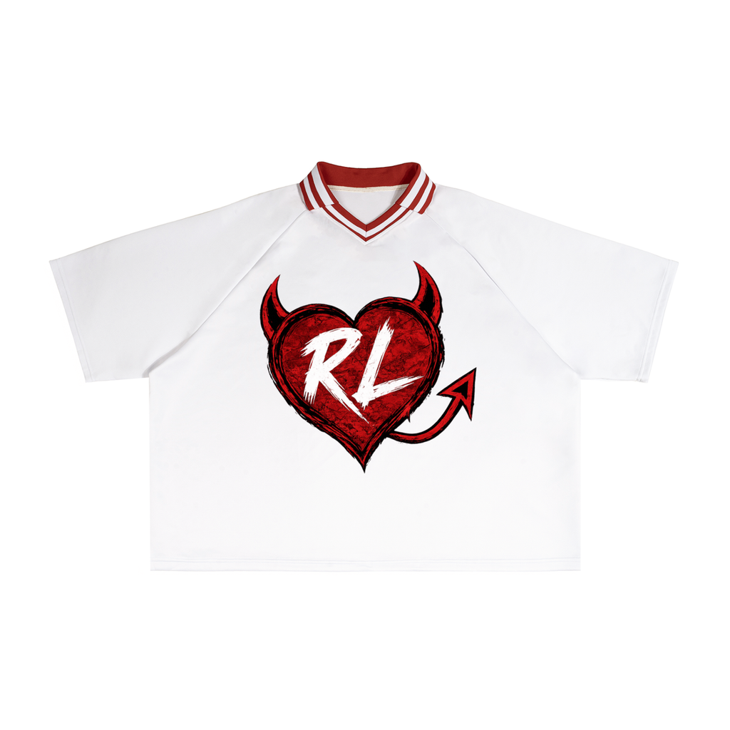 Risky Love Heart Tail Contrast Lapel Collar Boxy T-Shirt
