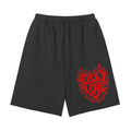 Men's Flame Heart Risky Love Snow Washed Raw Hem Shorts
