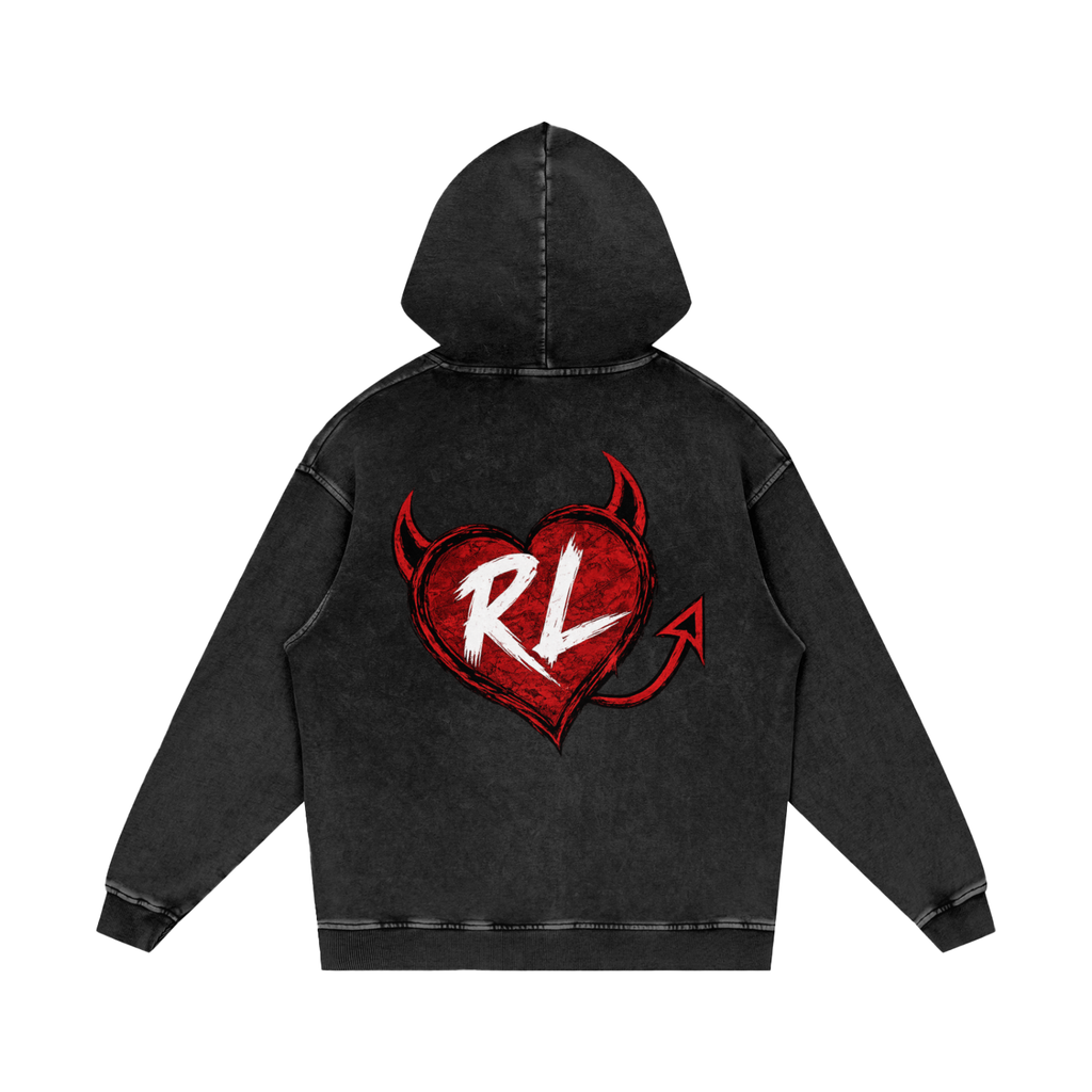Risky It All Heart Tail Combo Snow Washed Loose Cotton Hoodie