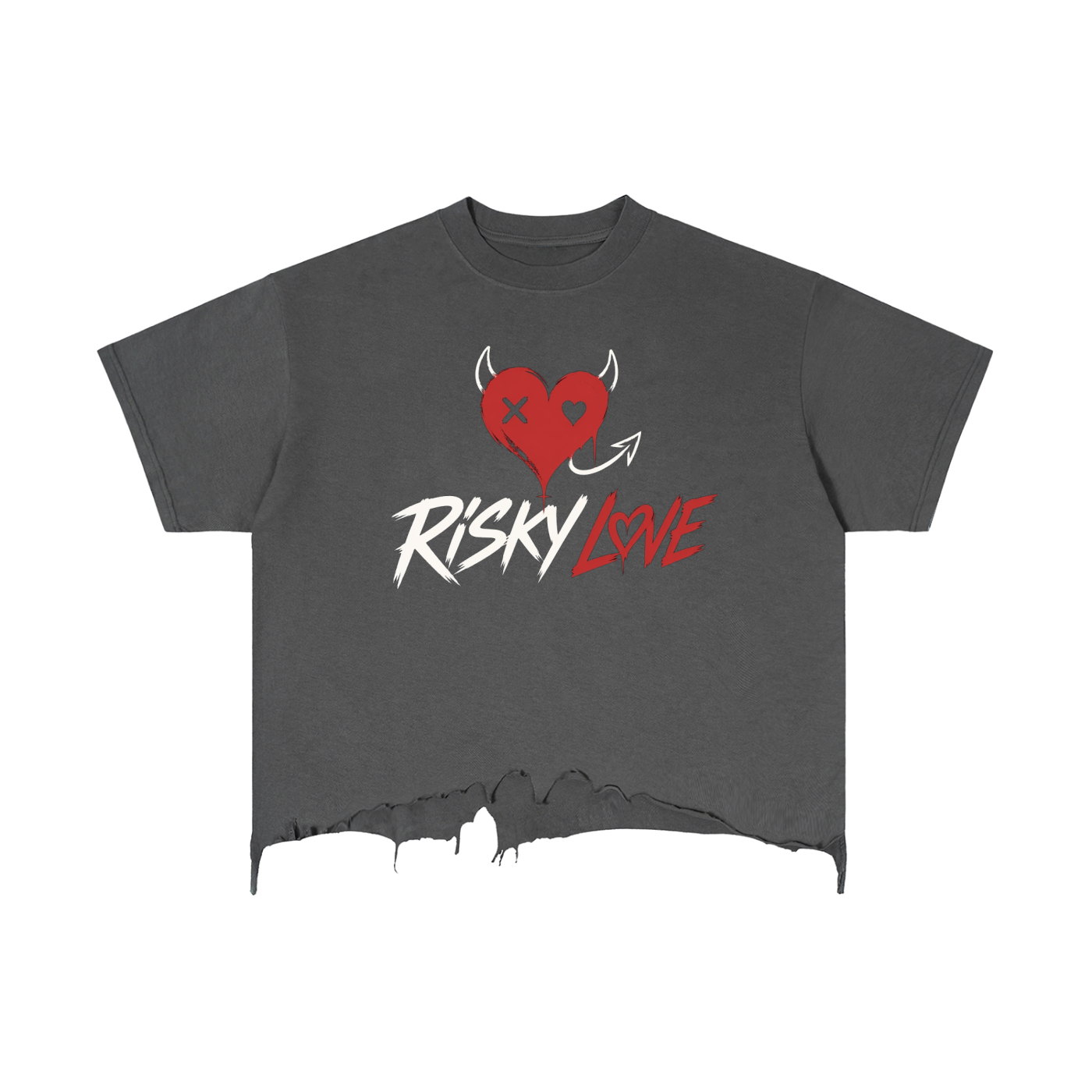 Risky Love Tail Vintage Wash Boxy Distressed Hem T-Shirt