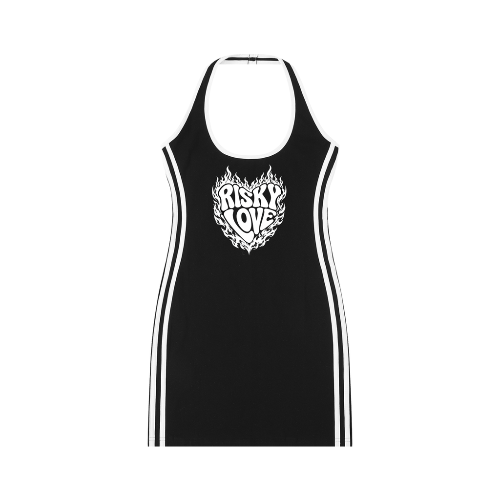 Women's Risky Love Heart Flame Binding Tight Halter Dress