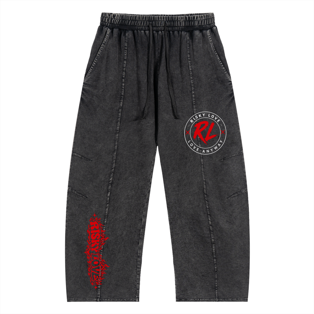 Love Anyways Flame Combo Unisex Snow Wash Drawstring Cotton Pants