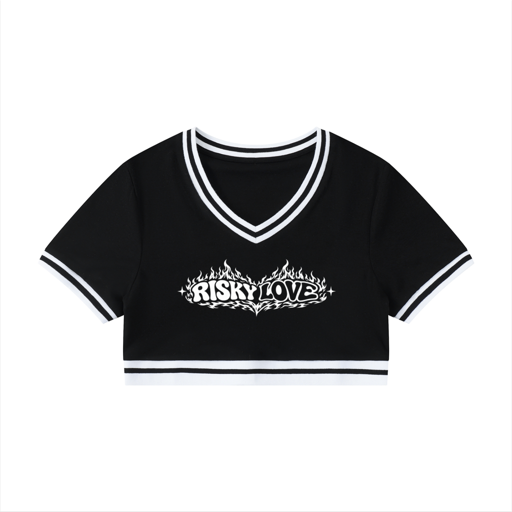 Women's Color Block V-Neck Crop T-Shirt