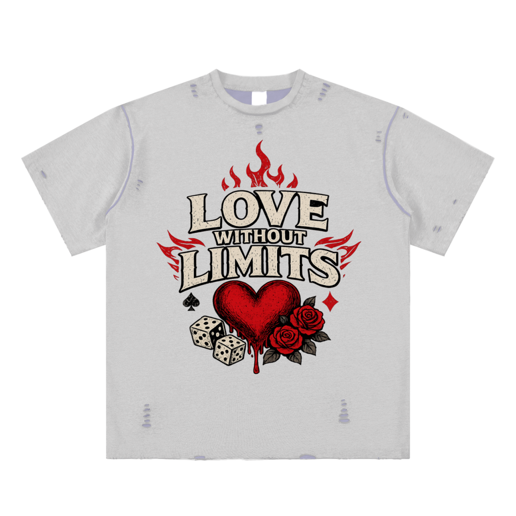 Love Without Limits Heart Tail Hand-frayed Reversible T-shirt