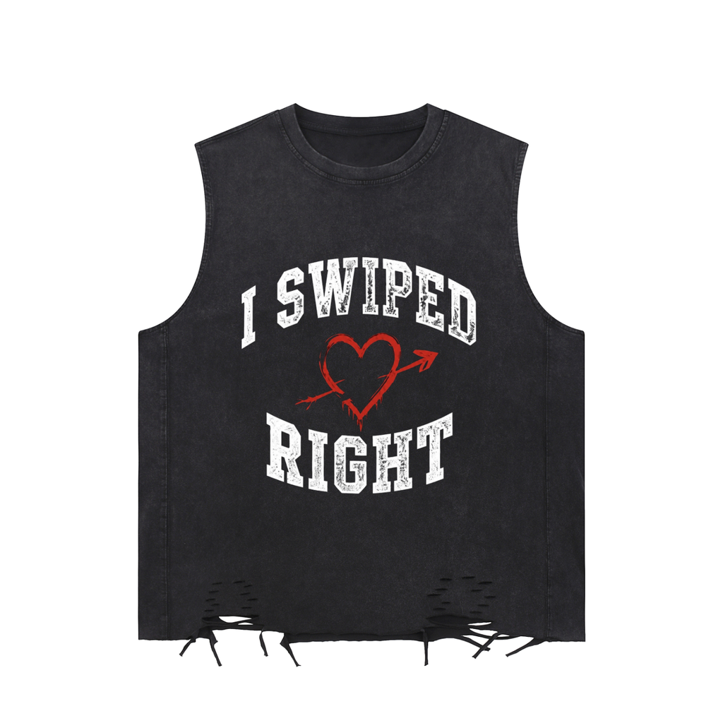 Men's I Swiped Right Snow Washed Raw-Hem Tank Top