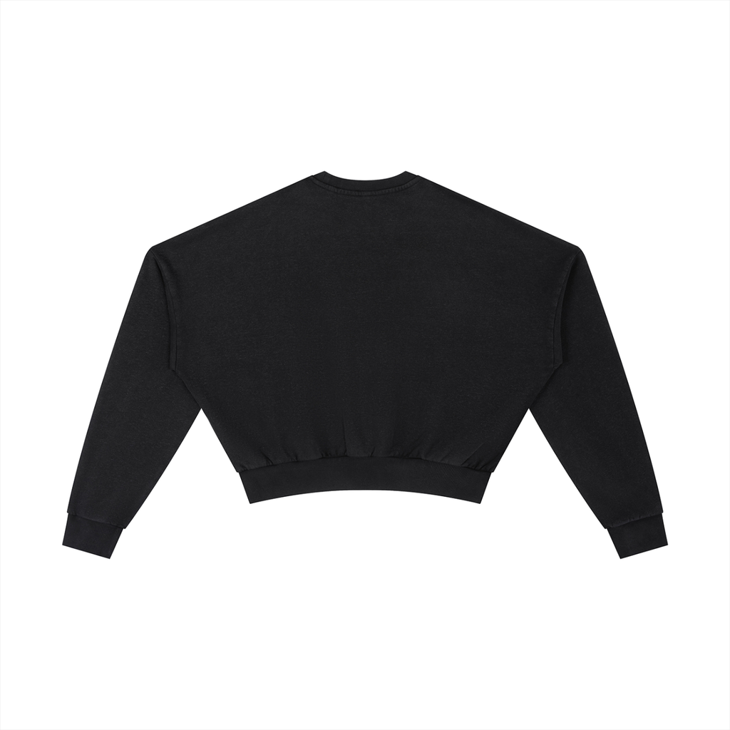 Women's Risky Love Heart White Flamed Vintage Washed Cropped Sweatshirt