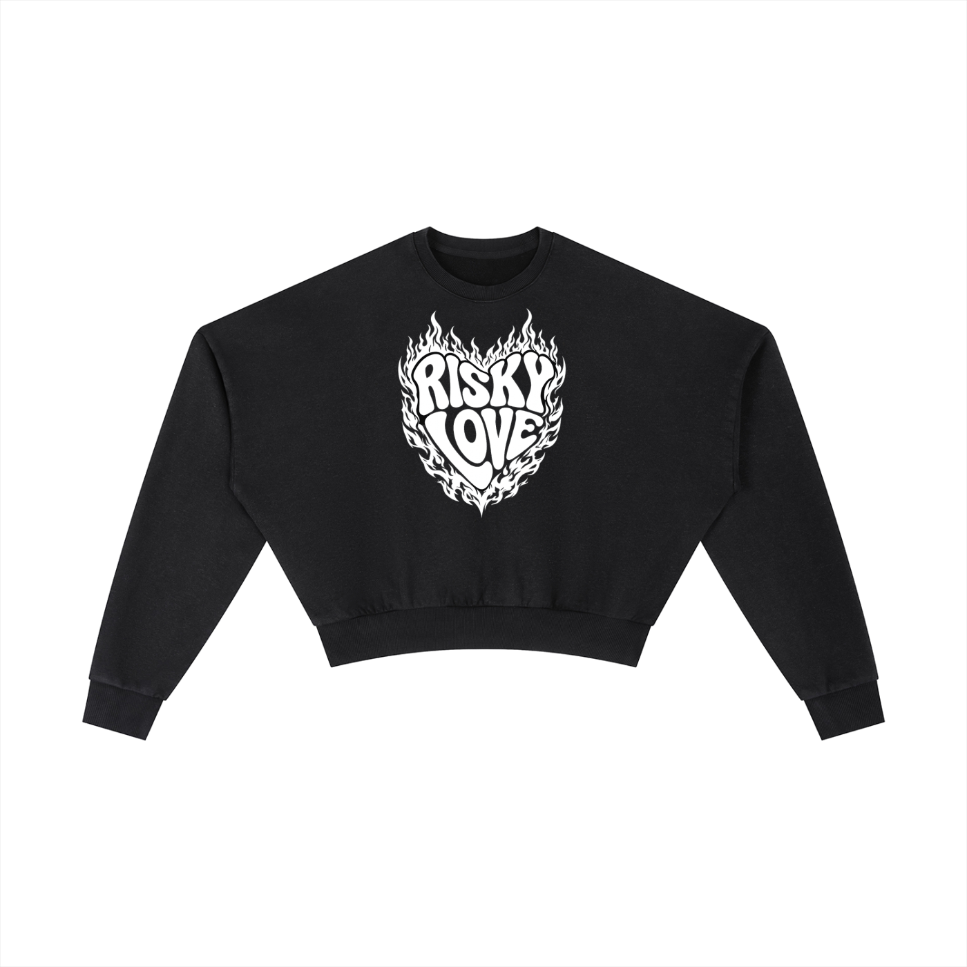 Women's Risky Love Heart White Flamed Vintage Washed Cropped Sweatshirt