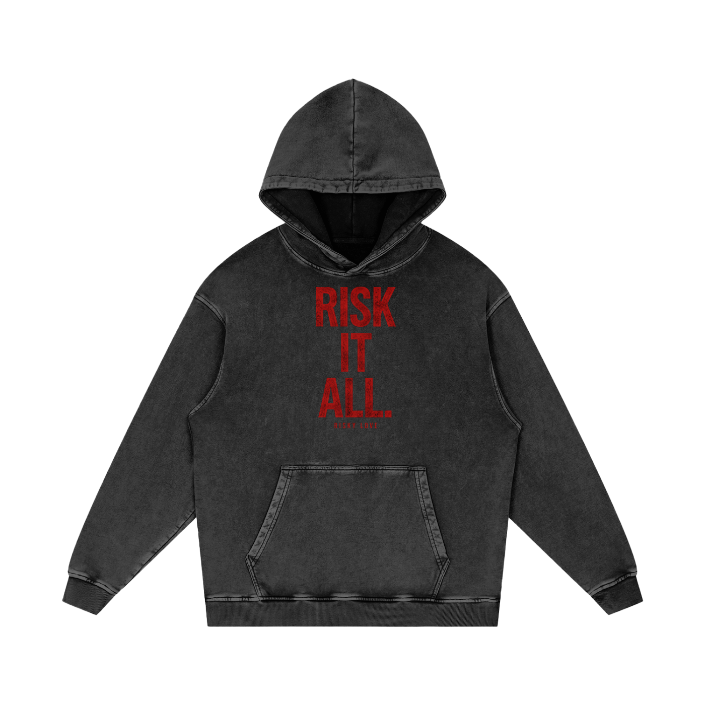 Risky It All Heart Tail Combo Snow Washed Loose Cotton Hoodie
