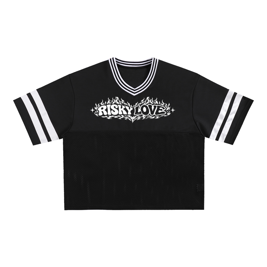 Men Flame Risky Love Taped Mesh Boxy T-Shirt