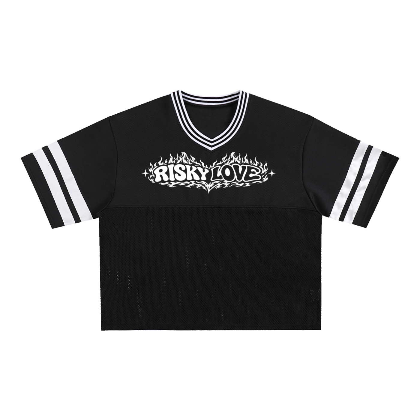 Men Flame Risky Love Taped Mesh Boxy T-Shirt