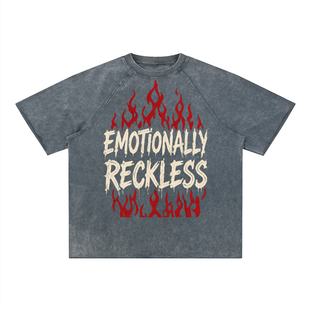 Unisex Emotionally Reckless Heart Tail Combo Mineral Wash Raw Edge T-Shirt