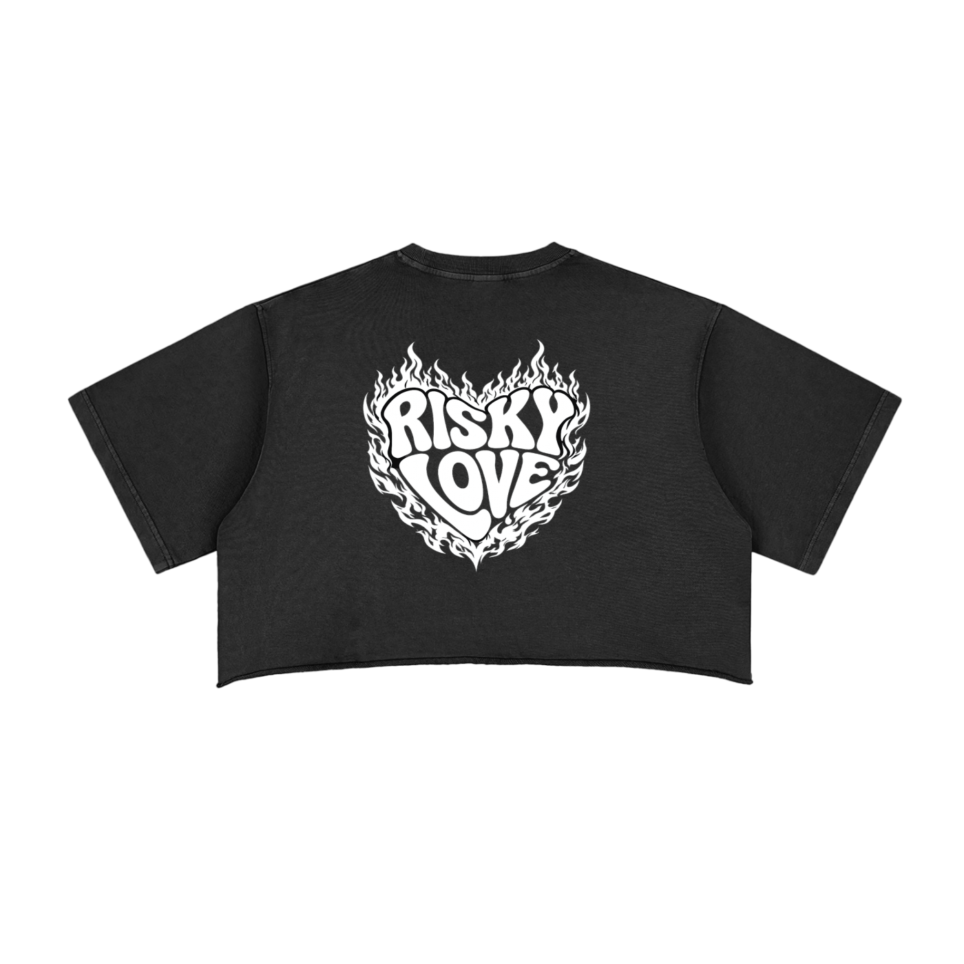 Women's White Flame Risky Love Snow Washed Raw Edge Crop Top