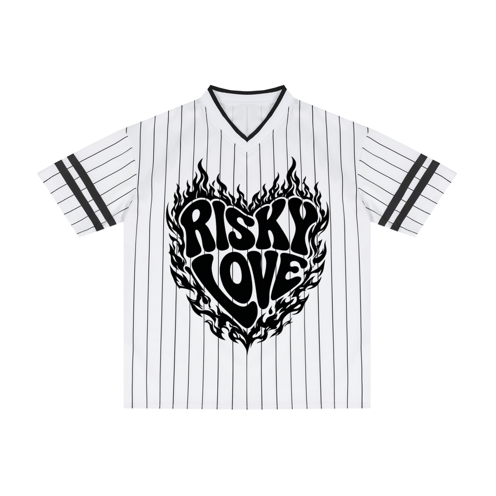 Risky Love Heart Flamed Unisex Striped Loose V-Neck T-Shirt