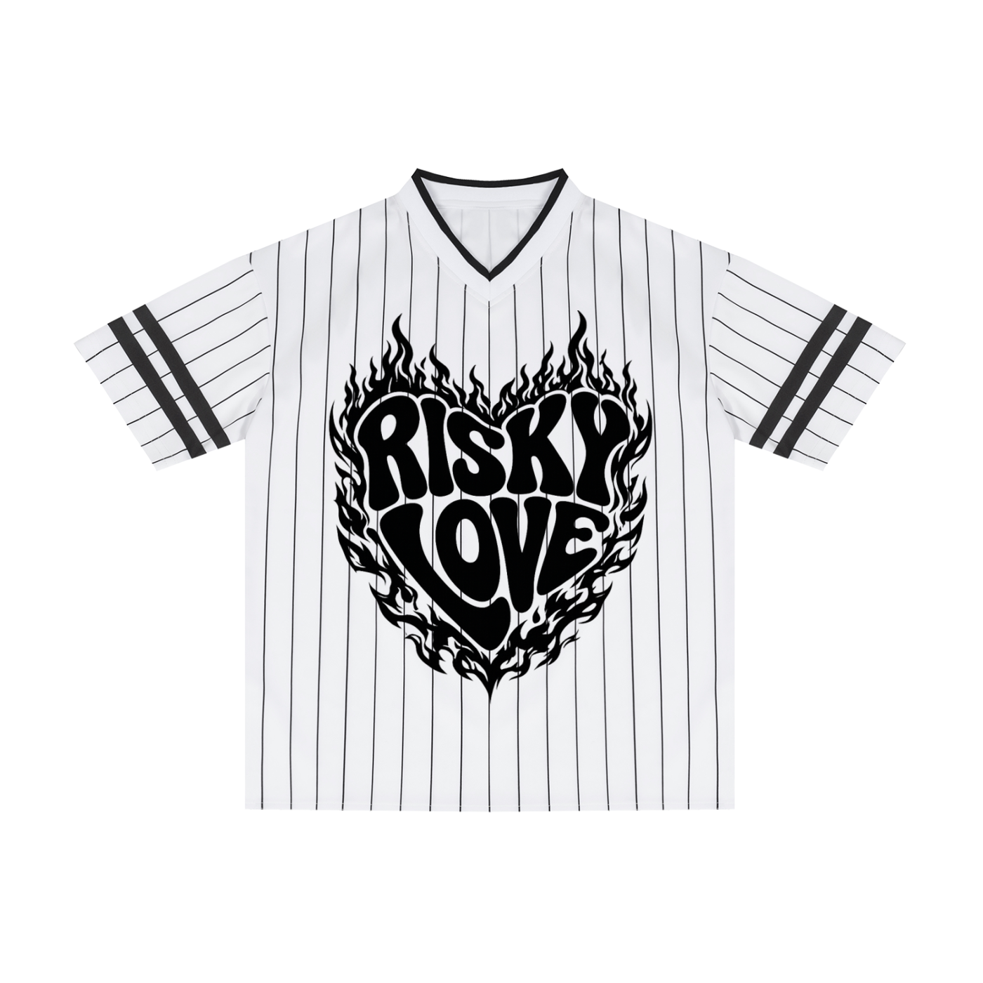 Risky Love Heart Flamed Unisex Striped Loose V-Neck T-Shirt